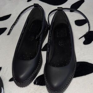 TUK Black Women's Flats with Ankle Strap
